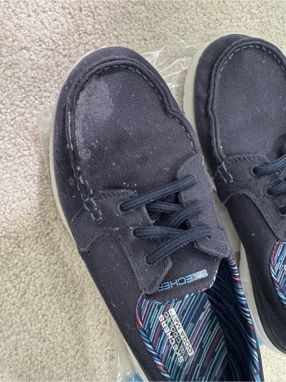 Skechers Navy Canvas Boat Shoes with Patterned Insole - Picture 2 of 6